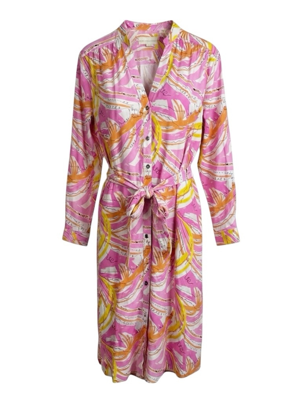 Vera for Anthropologie Confetti Shirt Dress XL Pink Yellow Orange Print Midi